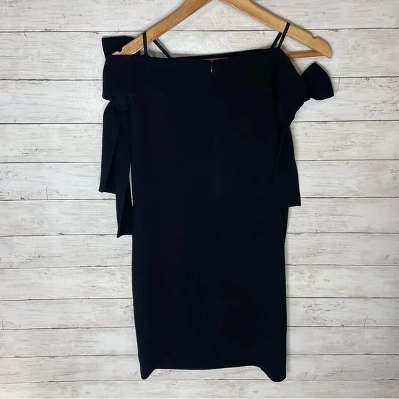 Tibi Off The Shoulder Ribbon Tie Sleeve Black Dress Size 2 - Picture 5 of 7